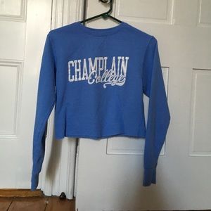 cropped Champlain College pullover.